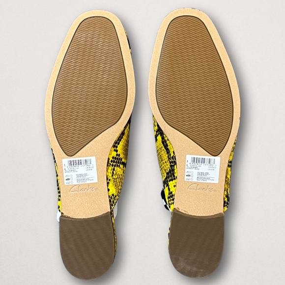 NWOT Clarks Yellow & Black Snake Skin Print Mules - Size 9 - Picture 5 of 5